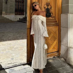 Mingmingxi Autumn Long Sleeve Maxi Dresses for Women 2024 New in Elegant Flare Sleeve Lace Dress Long Birthday Party Dresses