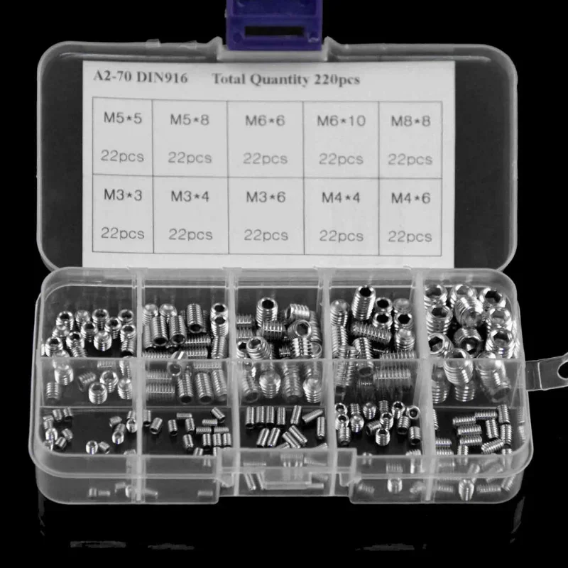 220Pcs M3 M4 M5 M6 M8 Stainless Steel Thread Repair Insert Kit Allen Head Socket Hex Set Grub Screws For Hardware Repair Tools