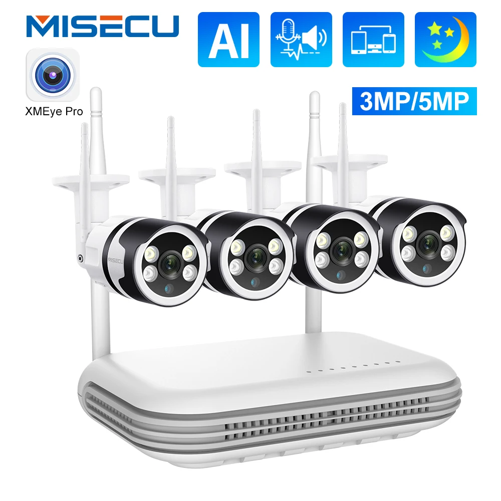 

MISECU 8CH 3MP 5MP Wireless Security Camera System WIFI IP Outdoor AI Human Detection Full Color Night Vision CCTV Video Onvif