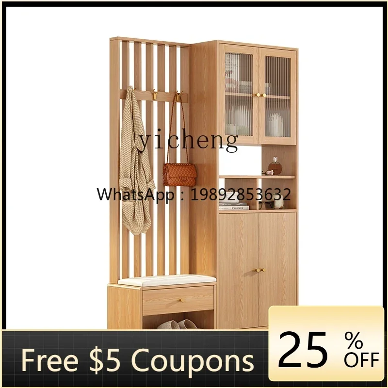 

ZZ Solid Wood Shoe Cabinet Foyer Entrance Cabinet Hanger Integrated Living Room Subareas Screens Clothing Cabinet