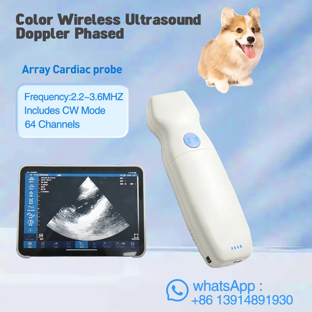 Color wireless Ultrasound Doppler Phased Array Cardiac probe Include CW mode Support iOS Android Windows pet use