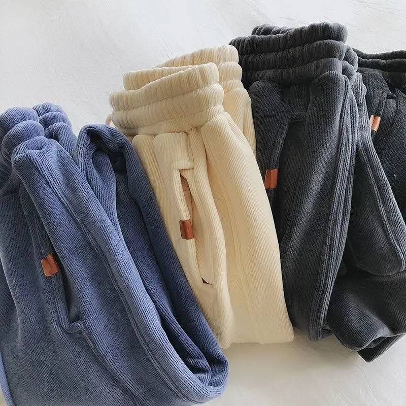 

Winter Women Thicken Warm Pants Loose Fleece Comfortable Trouser Solid Color High Waist Drawstring Harem Pants Sweatpants A243