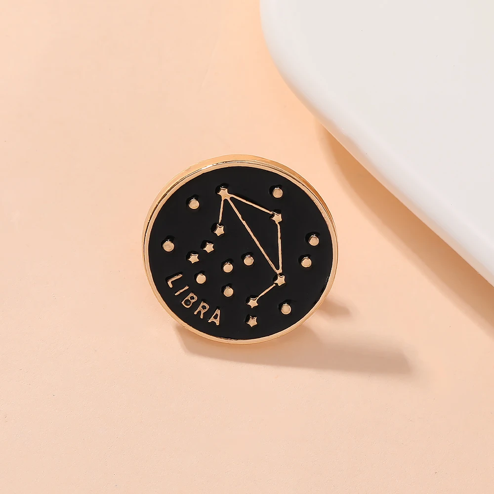 The Zodiac Collection Enamel Pins Twelve Constellations Gemini Taurus Capricorn Sagittarius Pisces Round Brooches