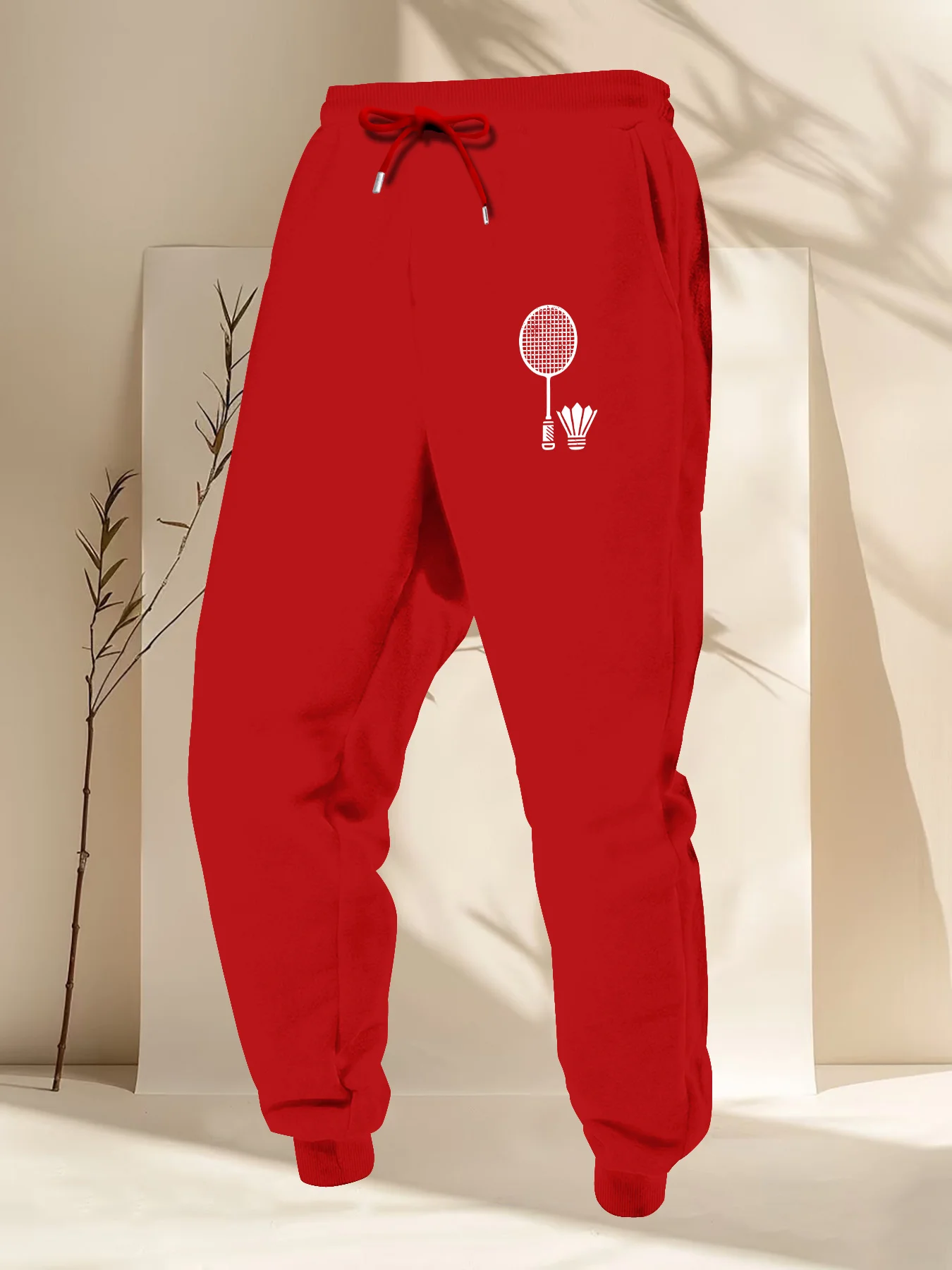 Fitnessbuilt Badminton Equipment Simple Outline Icon Motif Fine Print Relaxed Men Sweatpants Hip Hop Casual Jogger Pants