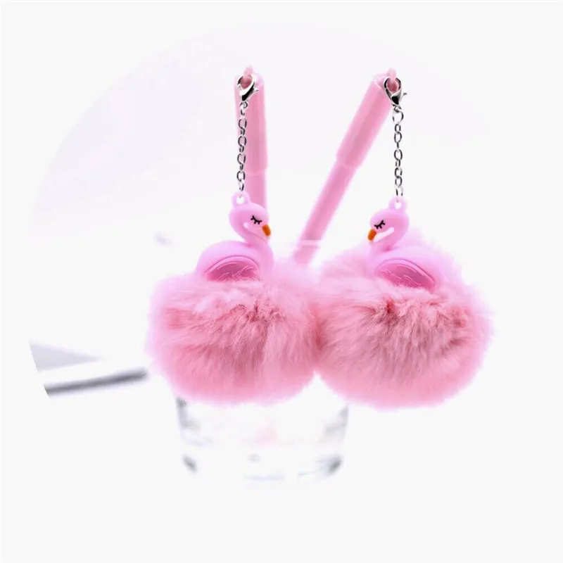 

1PC 0.5mm Fashion Flamingo Plush Pendant Gel Pen Flamingo Ink Pen Office Party Happy Birthday Flamingos Gifts for Children