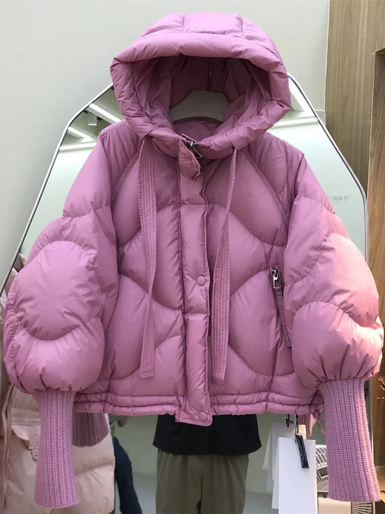 

2024 New Autumn Winter White Duck Down Jacket Women Short Fluffy Puffer Coat Female Hooded Bread Loose Thick Warm Parka