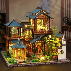 DIY Wooden Chinese Ancient Villa Miniature Building Kits Doll Houses With Furniture Casa Dollhouses for Friends Birthday Gifts