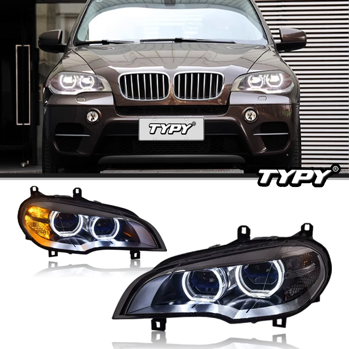 

Автомобильные фары TYPY для BMW E70, светодиодные фары 2007-2014, фары X5 DRL, указатель поворота, дальний свет, линза проектора «ангельский глаз»