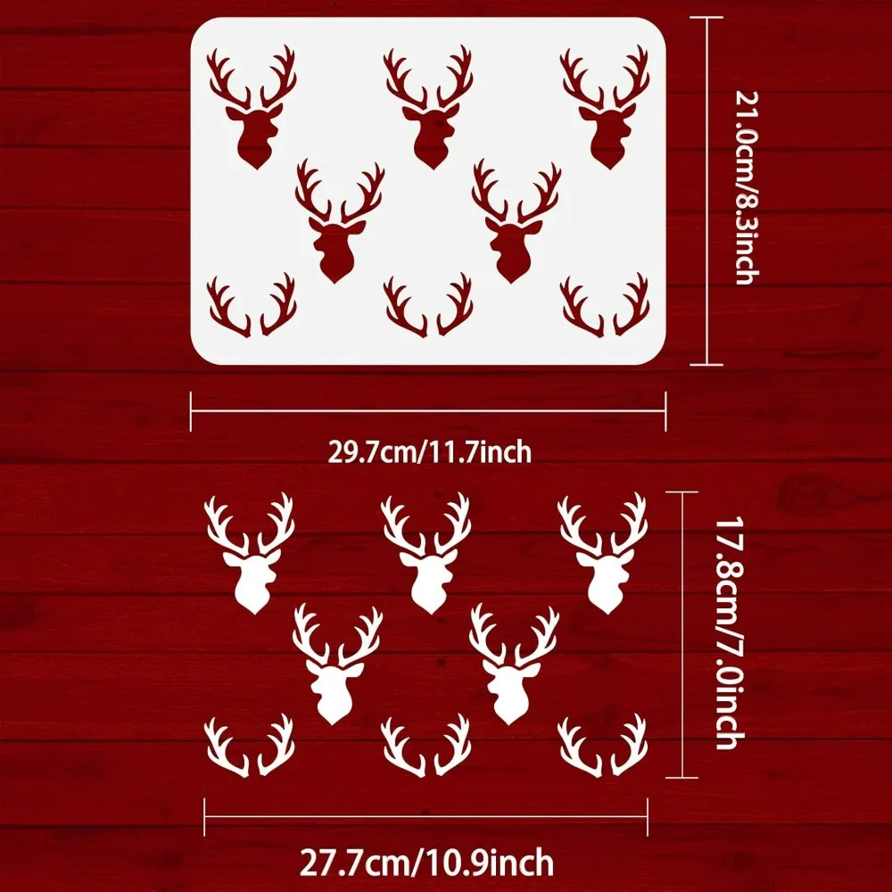 Deer Head Pattern Stencil 11.7x8.3inch Reusable Antler Painting Stencil Plastic DIY Craft Art Animal Deer Stencils for Wall,