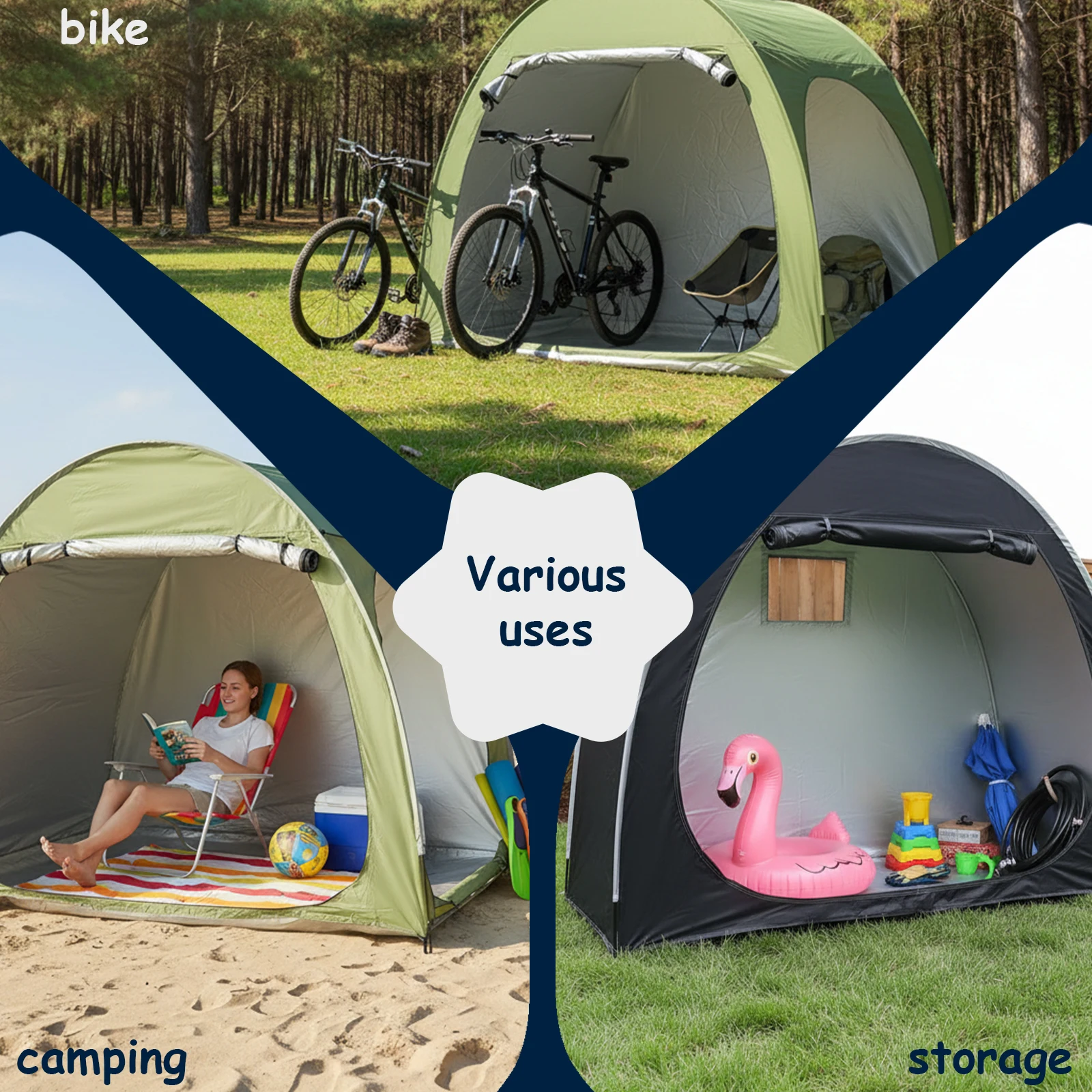 2‑3 Bikes Multi‑Bike Storage Tent, Foldable Bicycle Shed, Lightweight Portable Outdoor Organizer Shelter