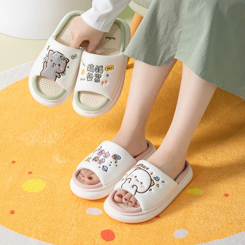 Cute Bubu Dudu Panda pantofole da donna per il tempo libero scivoli per la casa all\'aperto antiscivolo suola spessa coppia sandali di canapa scarpe