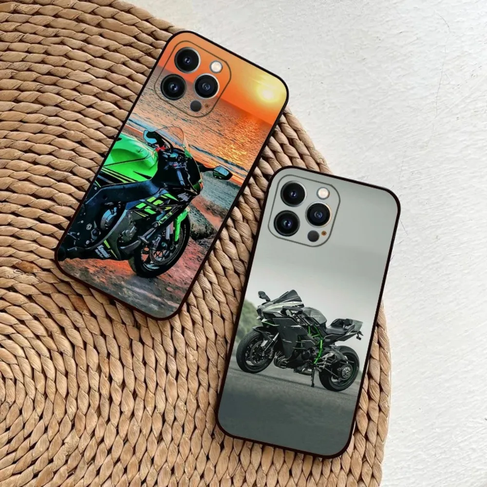 Motorcycles H-H2R Phone Case For iPhone 15,14,13,12,11,Plus,Pro Max,XS,X,XR,SE,Mini,8,7 K-Kawasaki Soft Silicone Black Cover