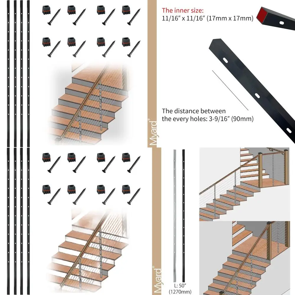 

Предварительно просверленные промежуточные столбы для перил с кабельными ограждениями 1/8 дюйма, длина 50 дюймов, 12 угловых отверстий, черные, комплект из 4 штук
