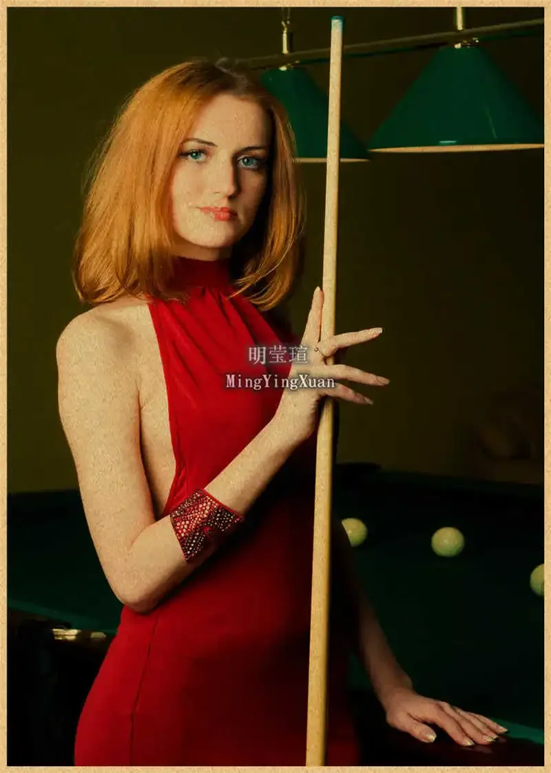 Retro Billiards Sexy Beauty Photo Poster Snooker Aesthetic Canvas Painting Poster Wall Art Picture Room Decoration
