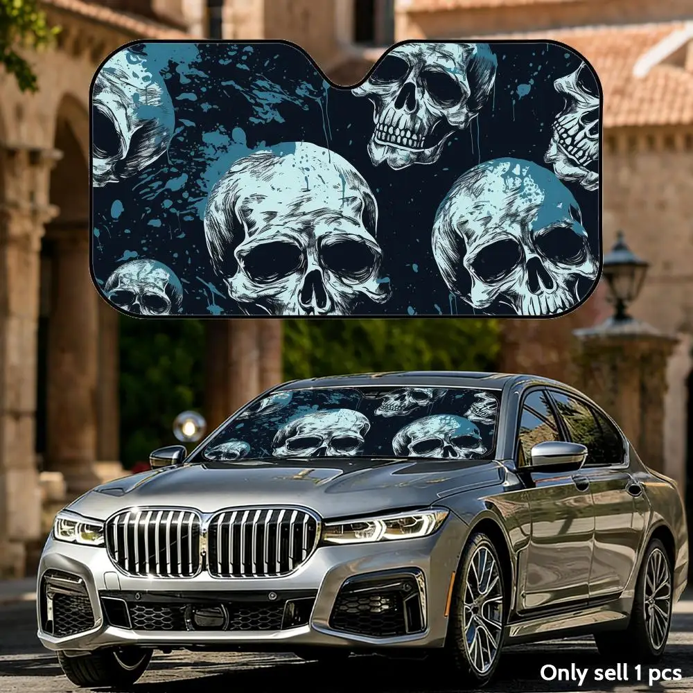 Gothic Skull Pattern Sun Visor Foldable Universal Car Windshield Sun Shade UV Protection Heat Insulation Foldable Cover view 2