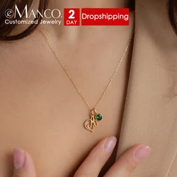 eManco DIY Personalized Art Alphabet Birthstone Name Customized Necklace Thin Chain Collar Chain Fashion Stainless Steel Jewelry