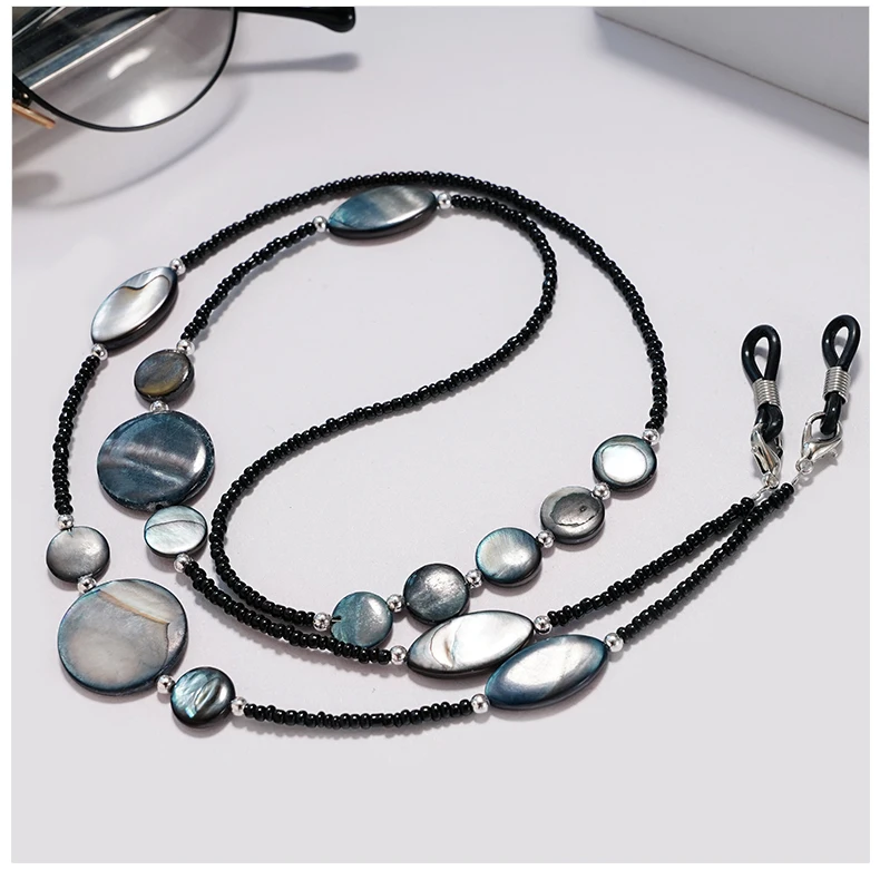 Modische Perlen-Brillenkette für Damen – Muschel-Sonnenbrillen-Lanyard, verstellbarer Brillenhalter, Anti-Verlust-Lesekabel (schwarz) – Detail 1