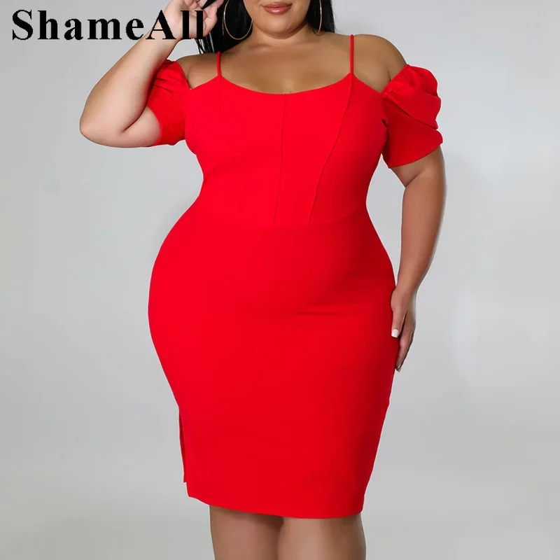 Plus Size Striped Bustier Spaghetti Strap Red Bodycon Club Dress 4XL Summer Short Sleeve Sexy Off Shoulder Short Bandage Dress