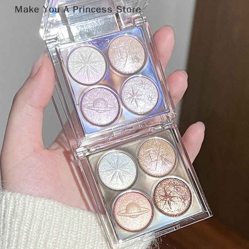 DIKALU Planet Four-color Diamond Glitter Eyeshadow Palette Aurora Purple Metallic Baked Powder Highlighter Eye Shadow Makeup