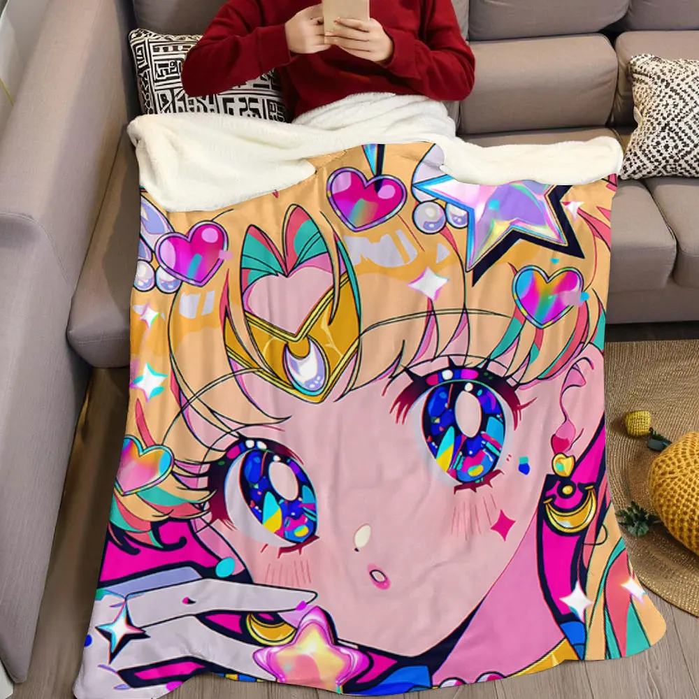 Anime S-Sailor-s M-Moon Flannel Blanket Perfect for Sofa Office Bed Travel Sleep Read Relax Camping four season use