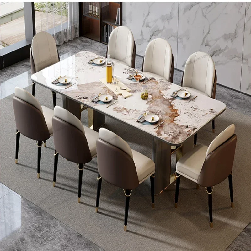 Bright Rock  Dining Table And Chair Combination Household Modern Simple High End Luxury Stone Large Plate Table Rectangular