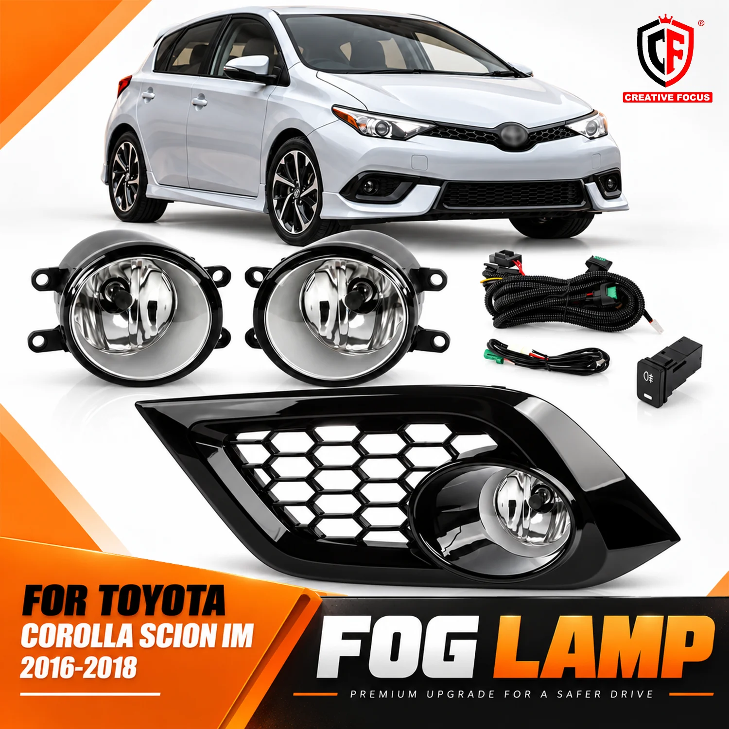 Fog Light Kit for 2016 Scion iM 2017-2018 Toyota Corolla iM with Bezel, Wiring Harness and Switch for Drivers and Night Driving