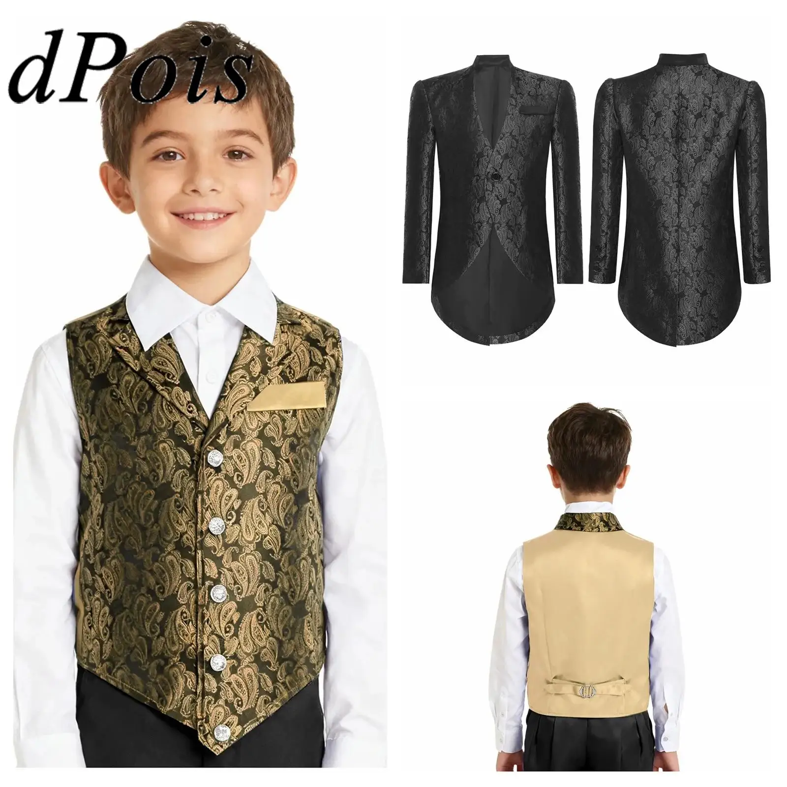

Boy's Dance Waistcoat Classic Jacquard Tuxedos Vest Children Jazz Dance Clothes Party Festive Outfits Stage Performance Costume