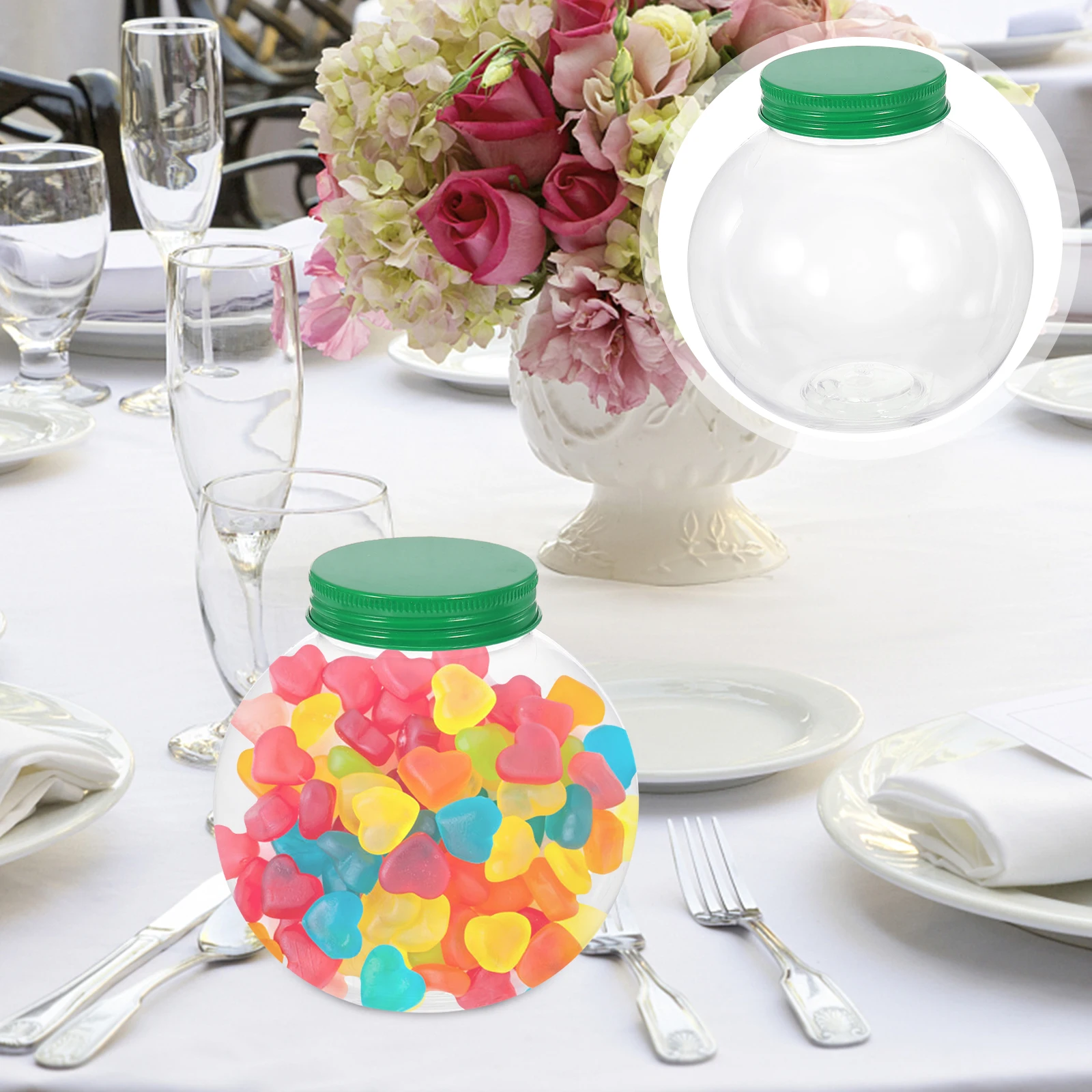 

5pcs Christmas Candy Jars Clear Ball Shaped Containers for Party Gifts Storage Plastic Xmas Treats Bottle Red Color