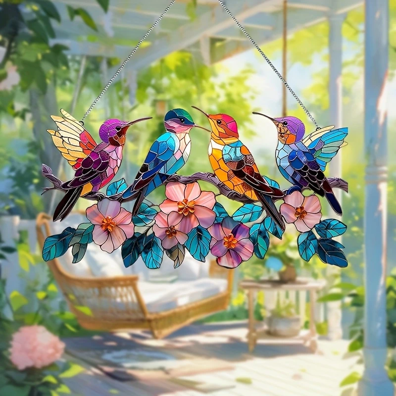 2D Hummingbird Design Colorful Flat Acrylic Light-Collecting Devices Hanging Decorative Porch Farmhouse Home Decor Items