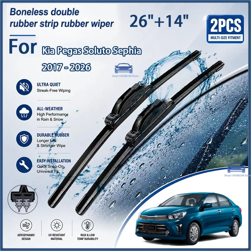 

Front Wiper Blades For Kia Pegas Soluto Sephia 2017 - 2026 Windshield Windscreen Window Rain Brush 26"+14" Modification Parts