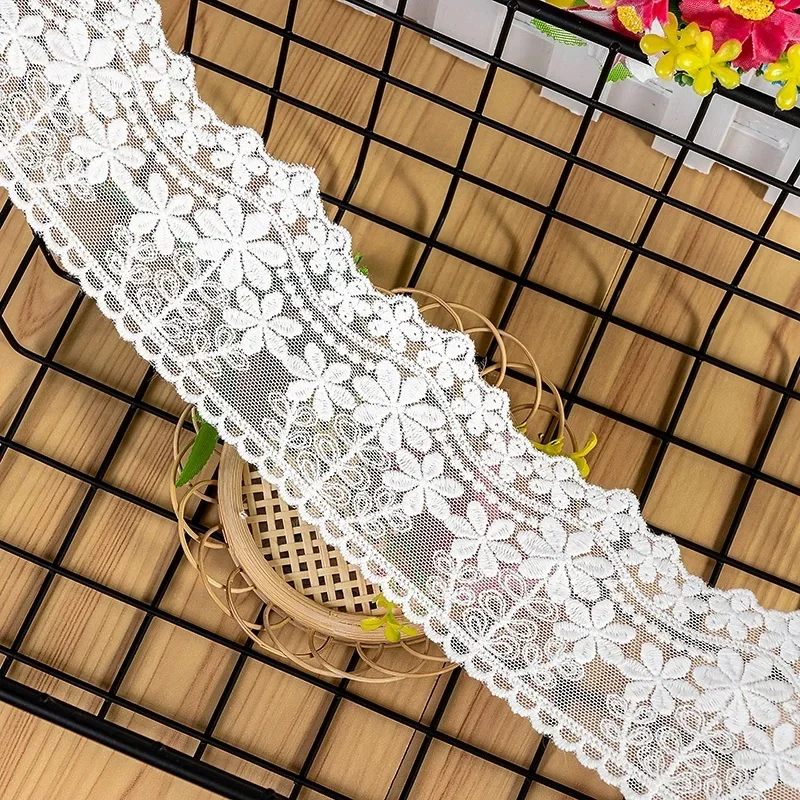 Cotton Embroidered Lace Trims, DIY Accessories, White, Beige, Floret Design, Lace to Sew Garment, Scrapbooking, 5yrd per Lot