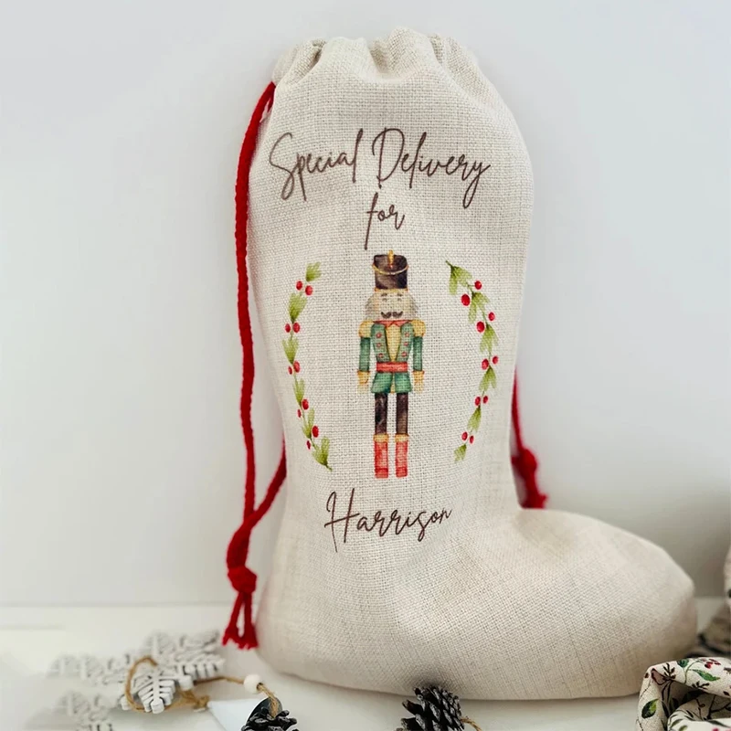 personalised Nutcraker fairy Santa Claus sack Christmas stocking Children kid boy girl baby first 1st Xmas gift Present Toy Bag