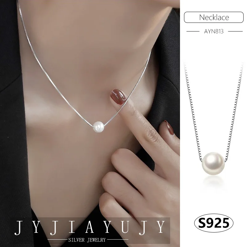 

JYJIAYUJY 100% Sterling Silver S925 Necklace White Shell Pearl 6/8/10MM Fashion Trendy Hypoallergenic Women Jewelry Gift AYN813