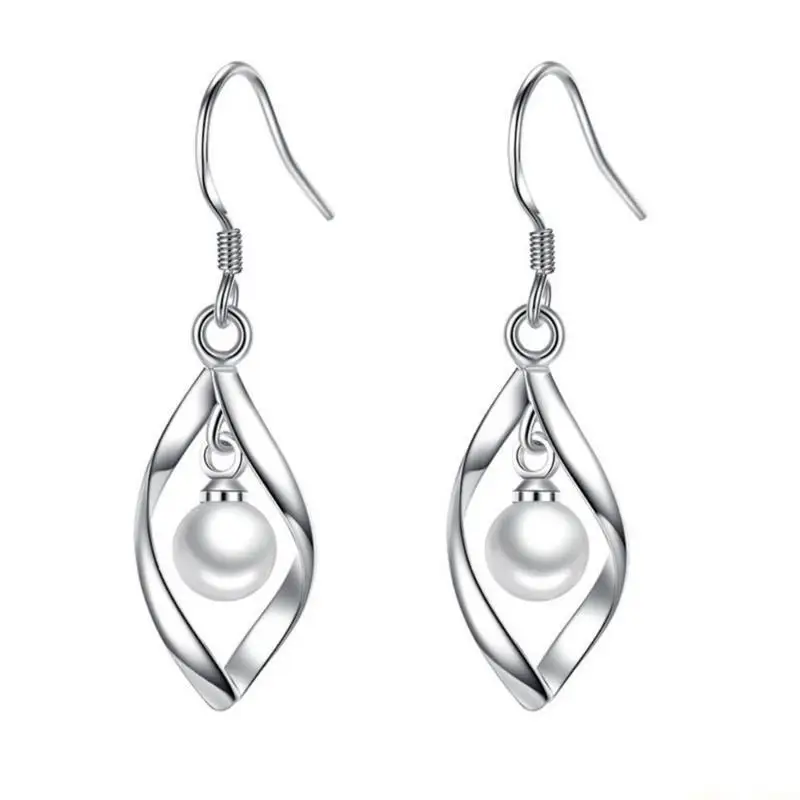 31BF Alluring Pearls and Zircon Earrings with Dynamic Spirals Design for Trendsetters