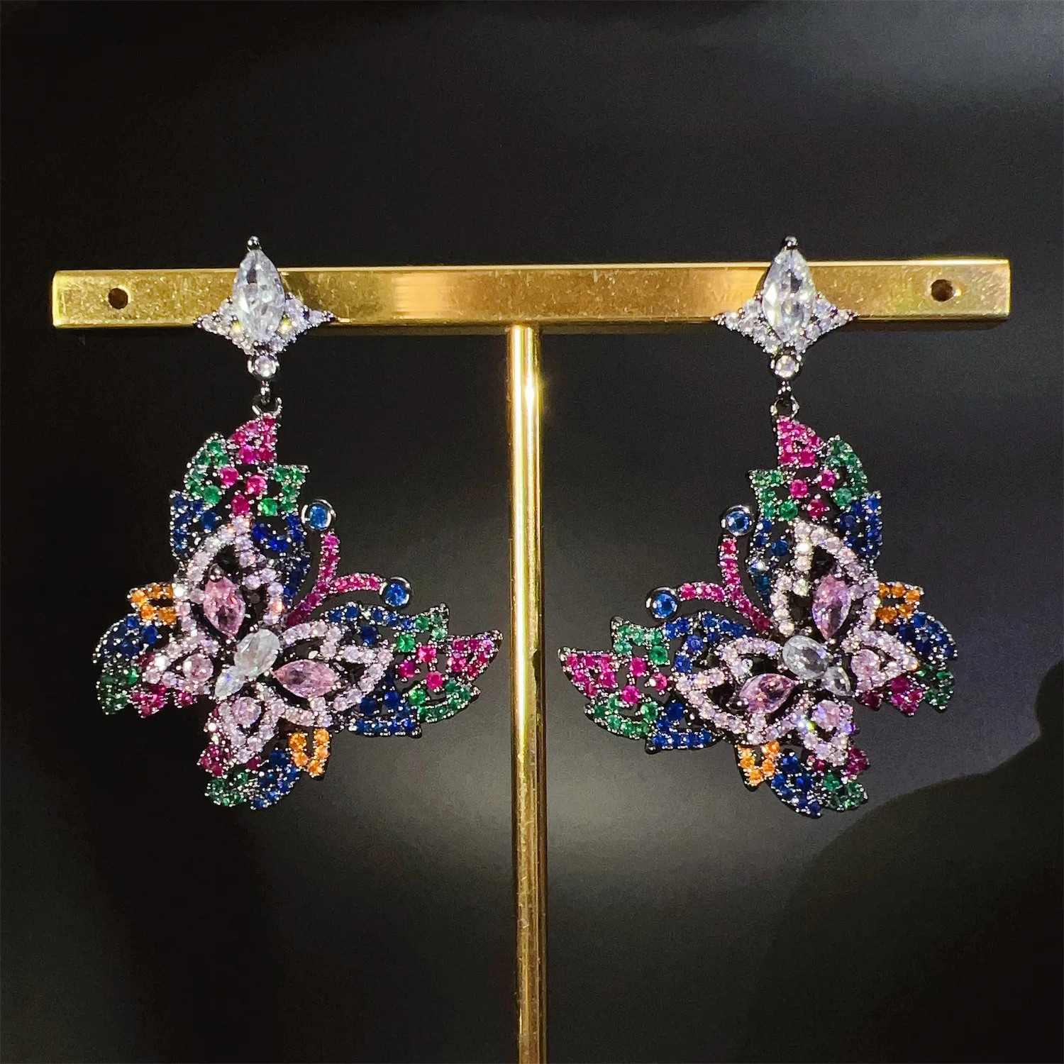 

New Multi-coloured Butterfly Summer Charming Jewellery Earrings Ladies Zirconia Set Party Event Prom Gift E65