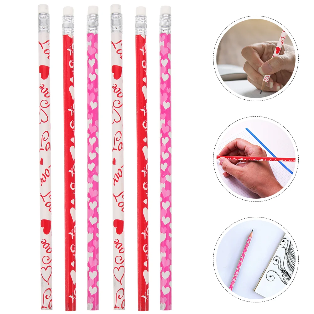 100 Pcs Multi-function Pencils Sketch Students Supply Heart-pattern for Examination