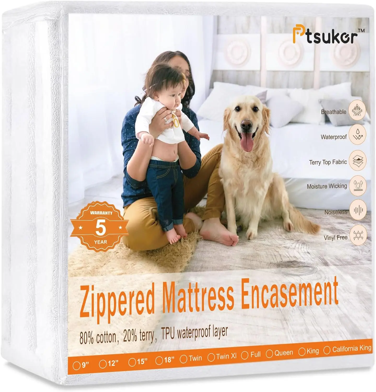 

Twin Xl Zippered Mattr Protector 39""X 80"" For 10/11/12 H, Mattr Covers Water Proof Urine Pee Protection