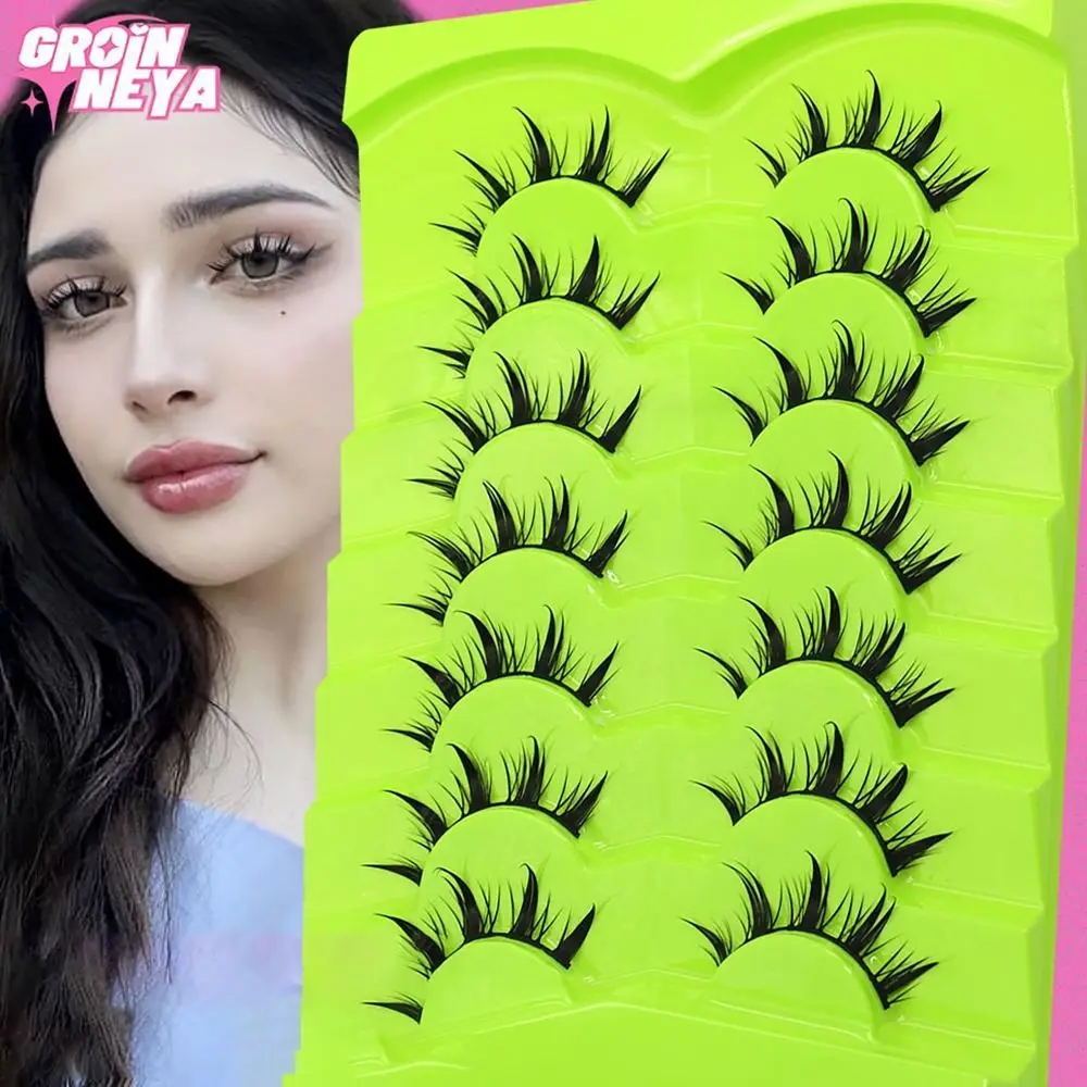 7 Paar weiche, flauschige Manga-Wimpern, 3D-Augen-Make-up im natürlichen Look, Anime-Falsche Wimpern, Kreuz, dünne, stachelige Wimpern, Schönheit