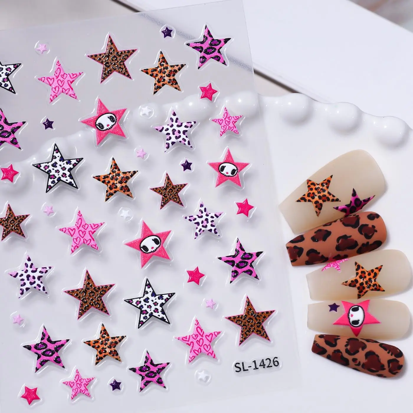 

Y2K стиль 5D наклейка для дизайна ногтей винтажный леопардовый принт звезды узор самоклеющееся украшение для Spice girls DIY маникюр наклейка