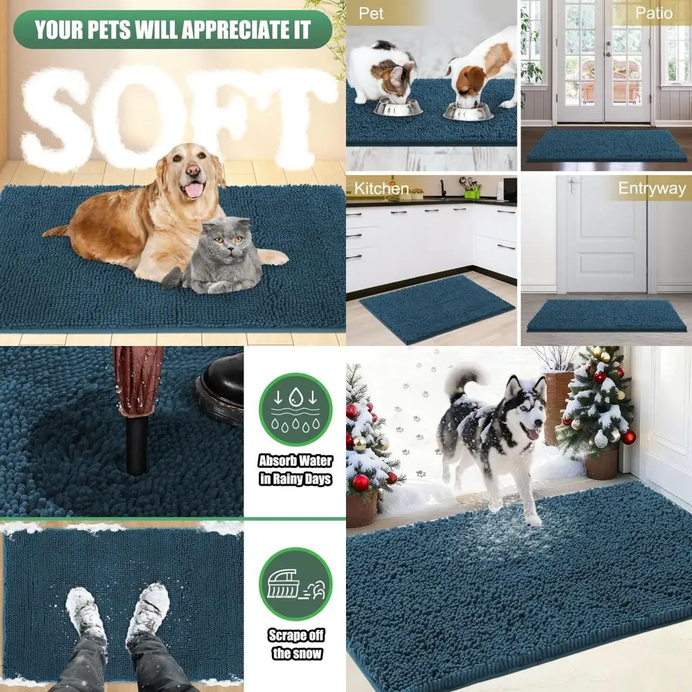 

60 x 36 Absorbent Outdoor Doormat, Washable Mud-proof Door Mat for Dogs, Non-Slip Indoor Entrance Mat, Atlantic Blue