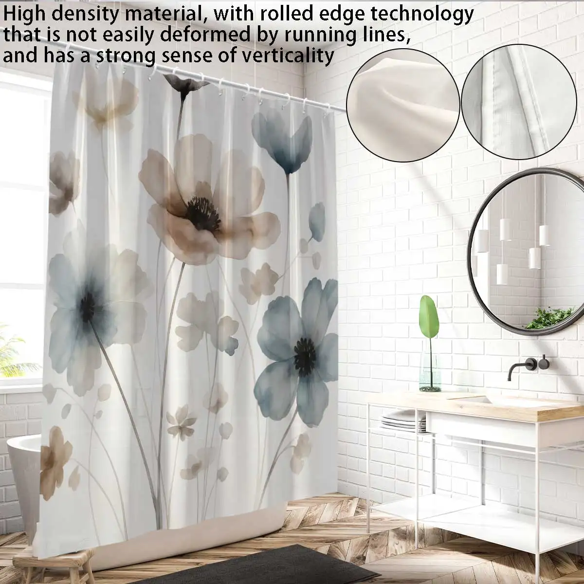 Elegant Floral Watercolor Shower Curtain 4