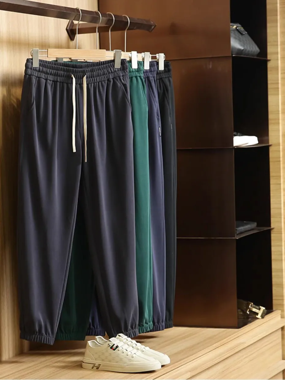 High-End Cool Modal Men's Lightweight Casual Pants Spring Summer Long Trousers Drapey Cuffed Sports Sweatpants