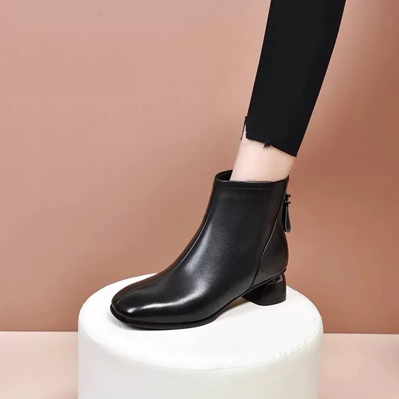 Fangtou модные женские ботинки 2021, осень/зима, новый стиль, ботинки на высоком каблуке с застежкой-молнией, теплые и простые женские короткие сапоги