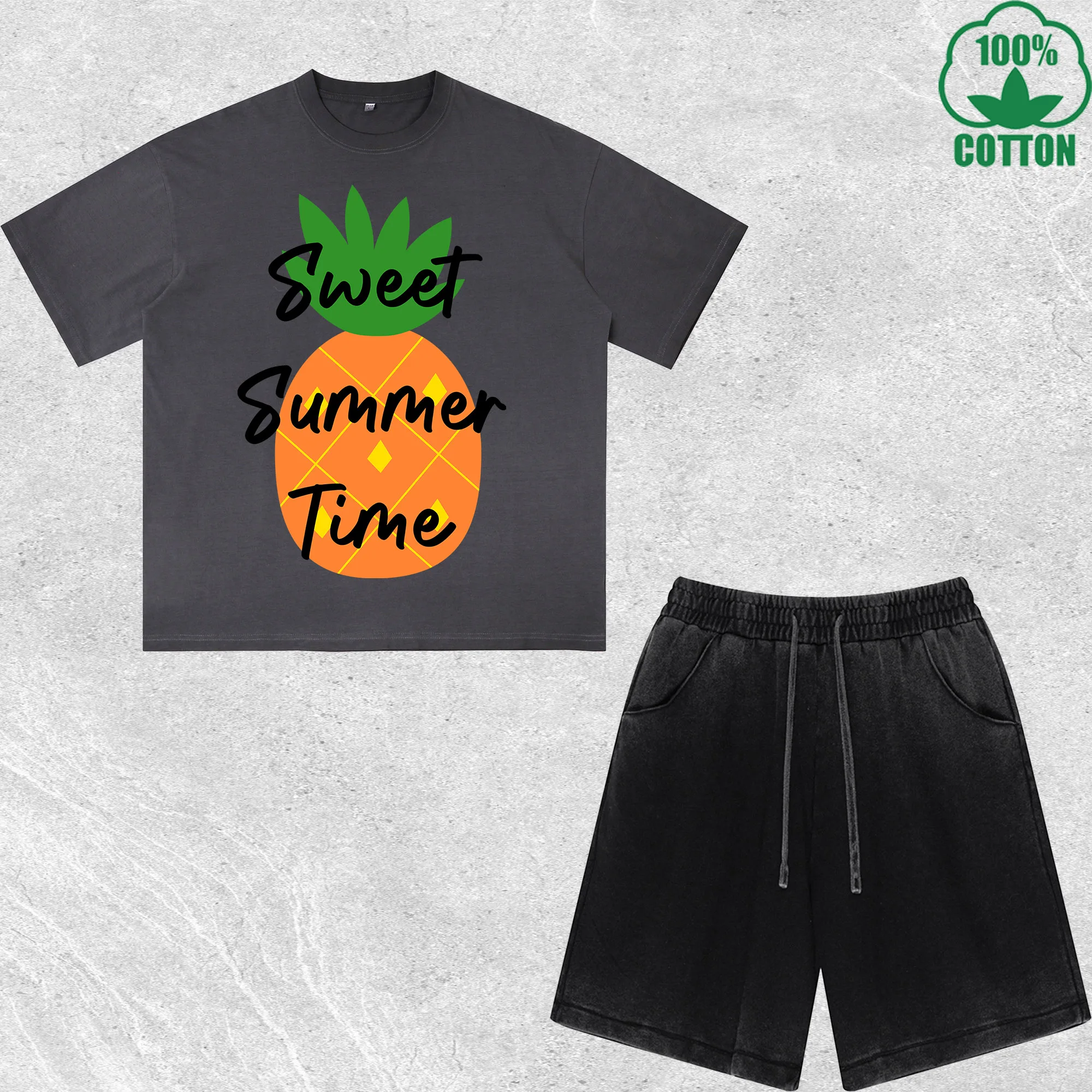 

Happy Summer Printed Dirty Wash T-Shirt Shorts Set Multicolor Combo Loose Trendy Fashionable 100%Cotton