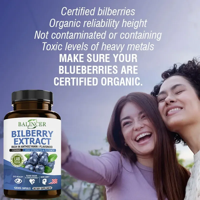 Bilberry Extract Capsules - Eye Vitamins, Anthocyanins, Brassoids, Relieve Eye Fatigue, Dryness & Vision Health, Skin Care