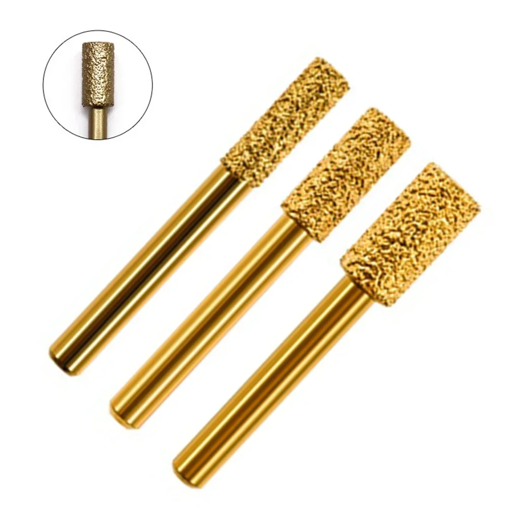 3Pcs Vacuum Brazed Diamond Burring Head Grinding Bit Cylinder Type Filing Tools For Stone Polishing Rotary Tools Accessories