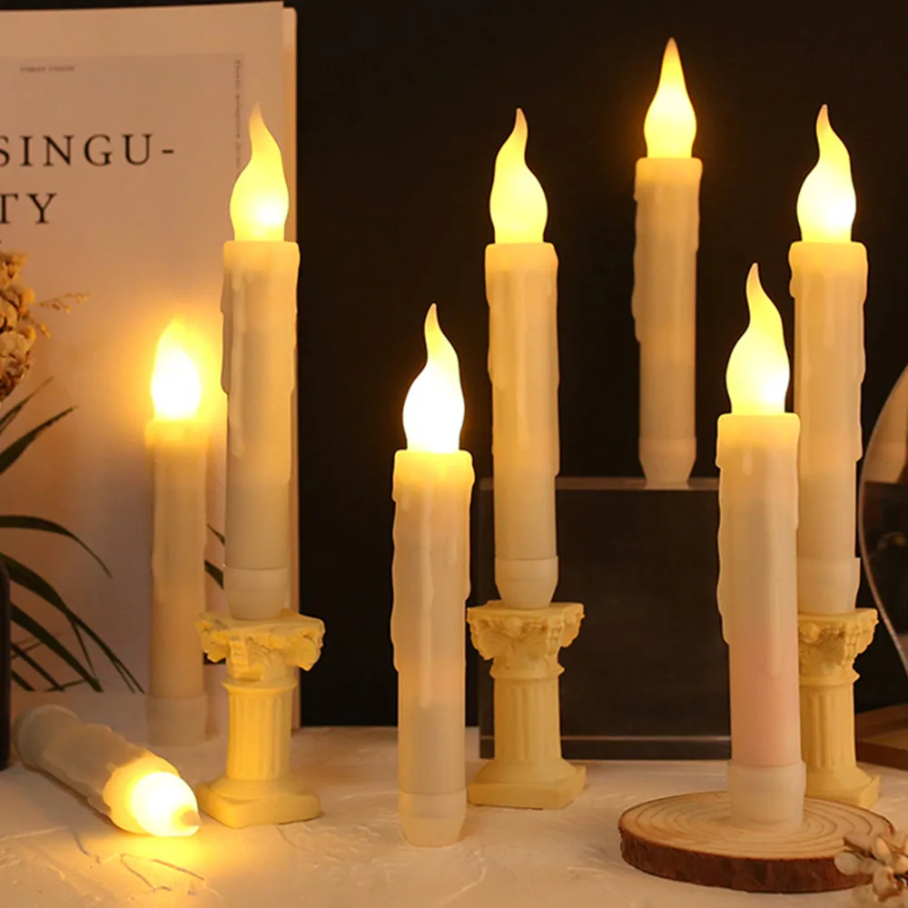 Amagic Candele in acrilico senza fiamma, candele a batteria, luci a LED tremolanti con telecomando e timer, giallo e blu, set di 3