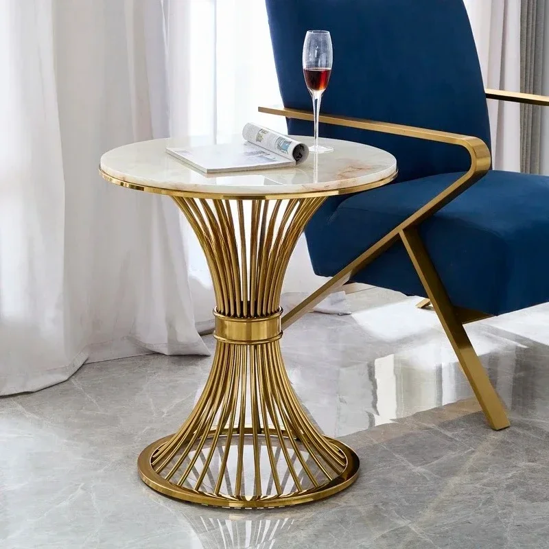 

Light luxury stainless steel corner table creative and simple modern marble sofa edge table for home use, small coffee table