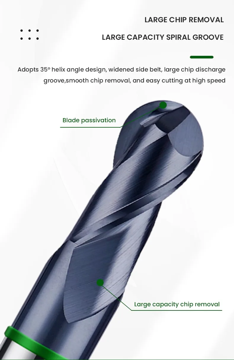 Zzkor TGH-HRC50 2-Flöten-Wolframstahl-Hartmetall-Farbkreis-Kugelfräser für CNC-mechanische Bearbeitung Fräs werkzeug – Detail 8
