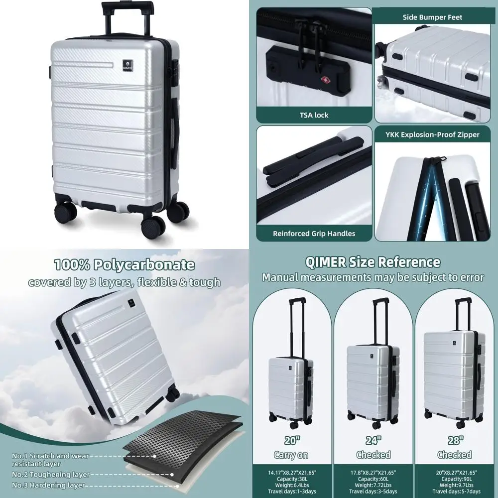 

Lightweight Double Spinner Suitcase 22x14x9 Airline Approved TSA Lock YKK Zippered Hard Shell Carry-On Luggage for Travel